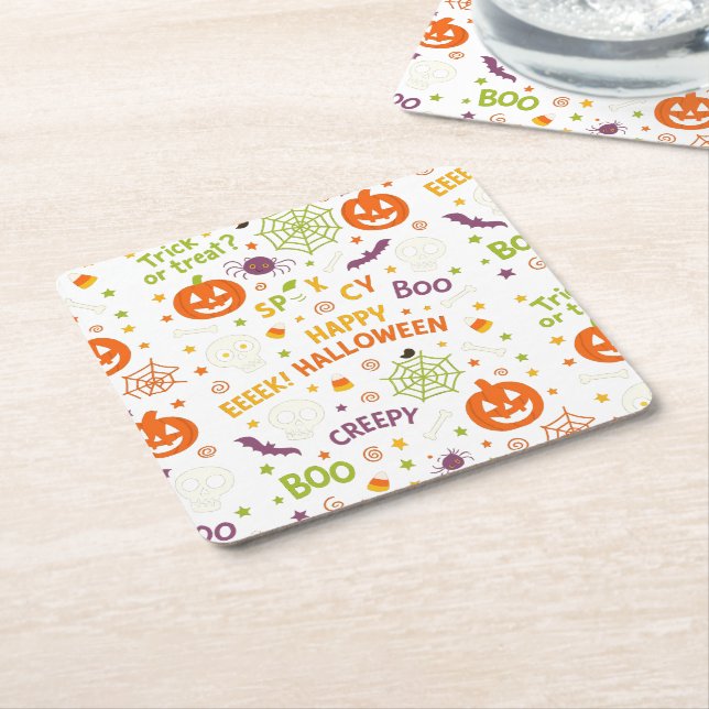 Spooky & Fun Pumpkin - farbenfrohe Halloween-Muste Rechteckiger Pappuntersetzer (angewinkelt)