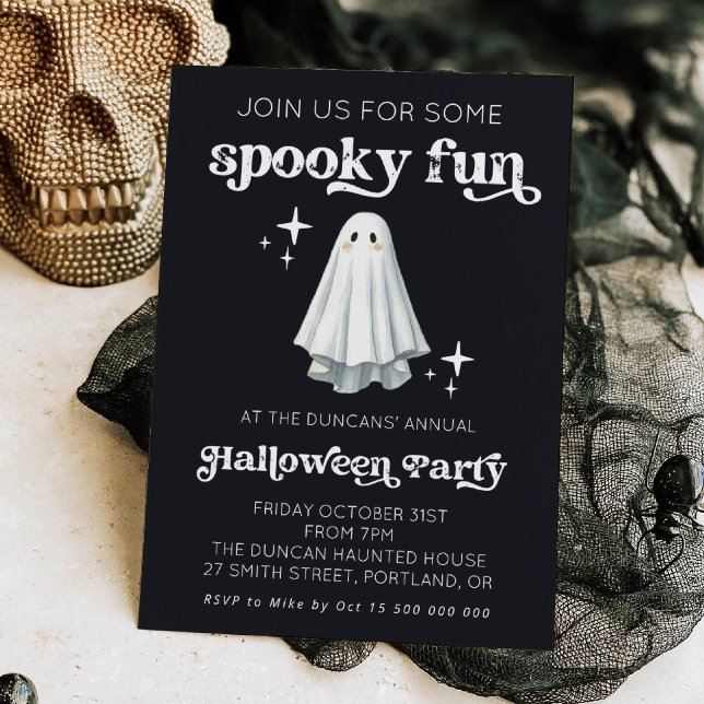 Spooky Fun Retro Ghost Halloween Invitation Einladung (Von Creator hochgeladen)