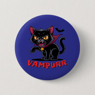 Spooky Funny Vampurr Vampire Cat Button