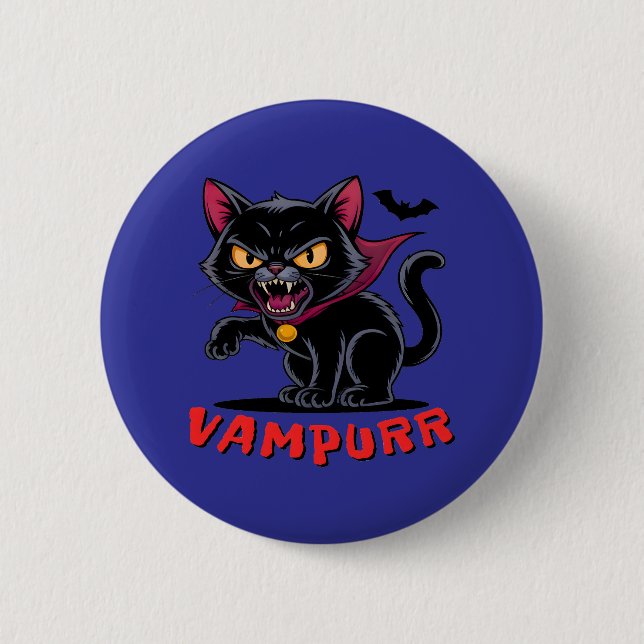 Spooky Funny Vampurr Vampire Cat Button (Vorderseite)