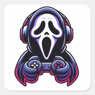 Spooky Gaming – Halloween-Gamer-Geist-Controller Quadratischer Aufkleber