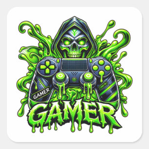 Spooky Gaming – Halloween-Gamer-Geist-Controller  Quadratischer Aufkleber
