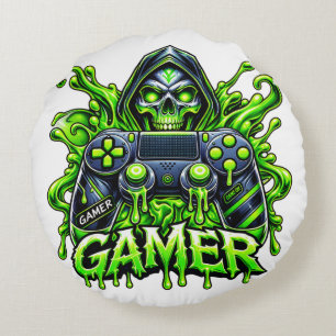 Spooky Gaming – Halloween-Gamer-Geist-Controller Rundes Kissen