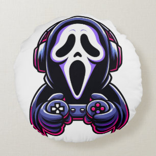 Spooky Gaming – Halloween-Gamer-Geist-Controller Rundes Kissen