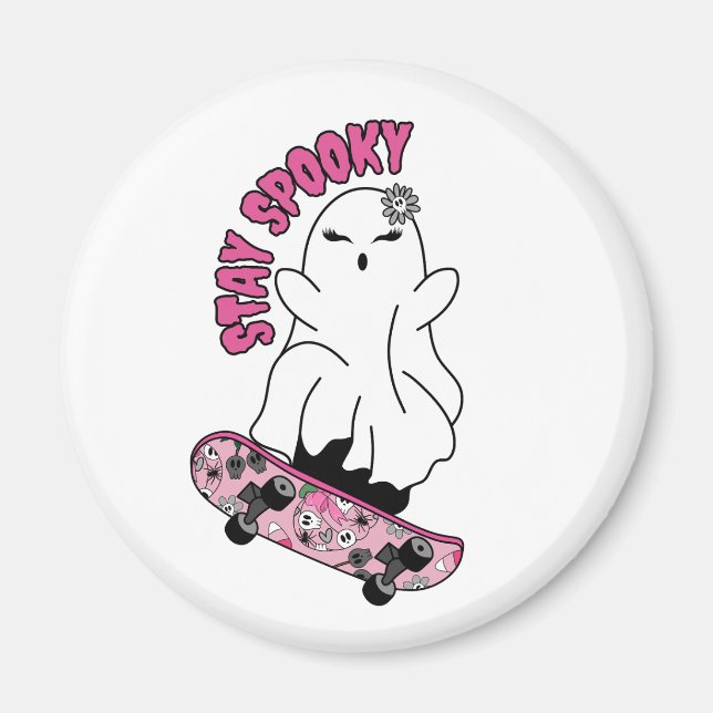 "Spooky"-Geist auf einem Skateboard Bleibe - Cool  Magnet (Vorne)