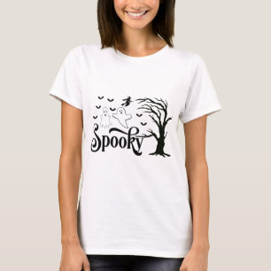 Spooky Geister Tree Birds Hexe auf Broom Halloween T-Shirt