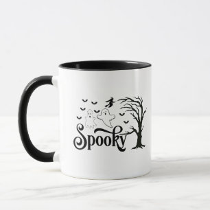 Spooky Geister Tree Birds Hexe auf Broom Halloween Tasse