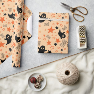 Spooky Geister und Sterne Nahtloses Halloween Geschenkpapier