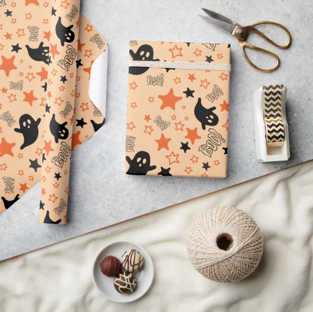 Spooky Geister und Sterne Nahtloses Halloween Geschenkpapier (Kunsthandwerk)