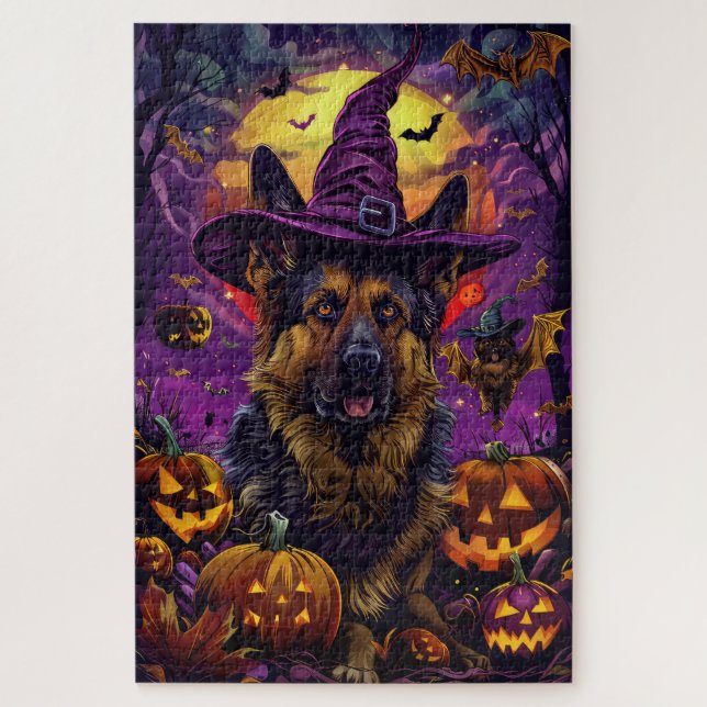 Spooky German Shepherd Halloween Hexenkürbis (Vertikal)
