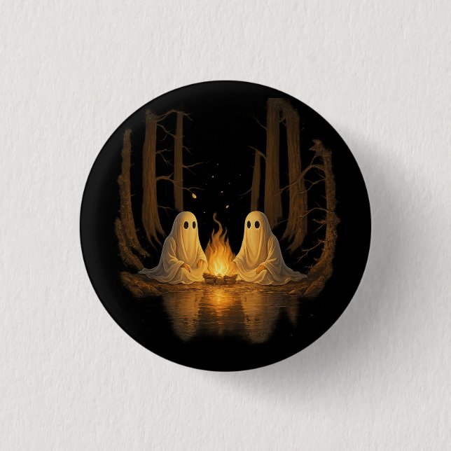 Spooky Ghost Campfire Nachtwald Kunst - Halloween Button (Vorderseite)