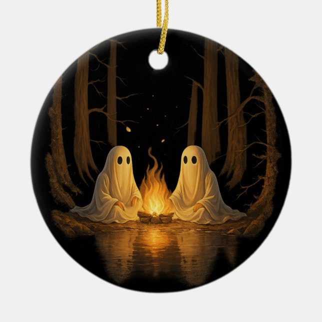 Spooky Ghost Campfire Nachtwald Kunst - Halloween Keramik Ornament (Vorne)