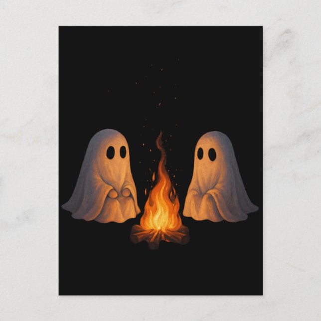 Spooky Ghost Campfire Nachtwald Kunst - Halloween Postkarte (Vorderseite)