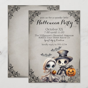 Spooky Ghost Doll und Skeleton Halloween-Party Einladung