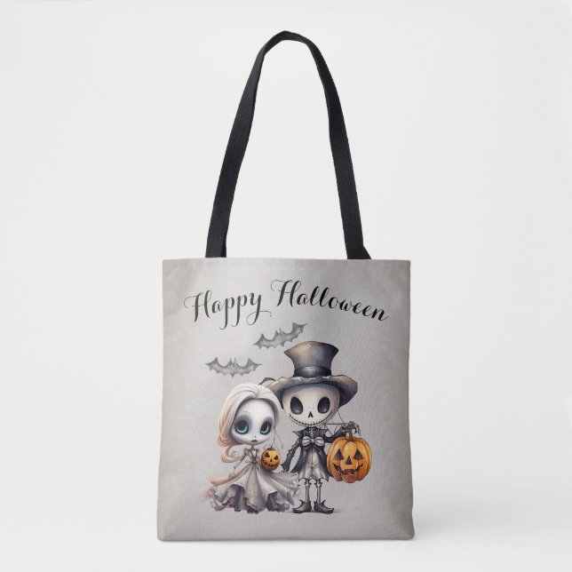 Spooky Ghost Doll und Skeleton Halloween Tasche (Vorderseite)