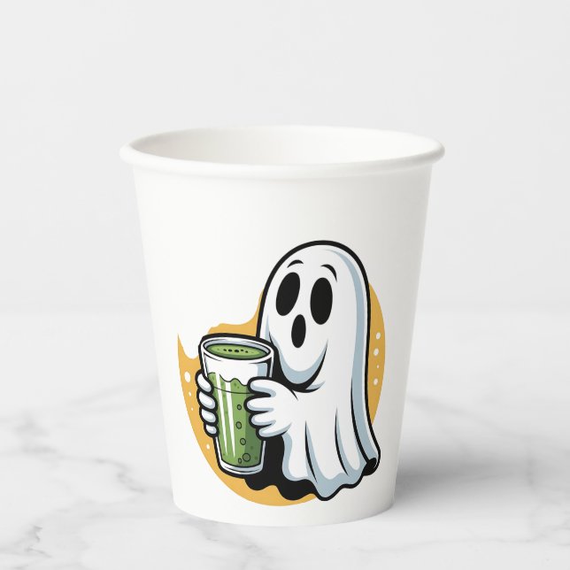 Spooky Ghost Drinks Matcha Halloween Pappbecher (Vorderseite)
