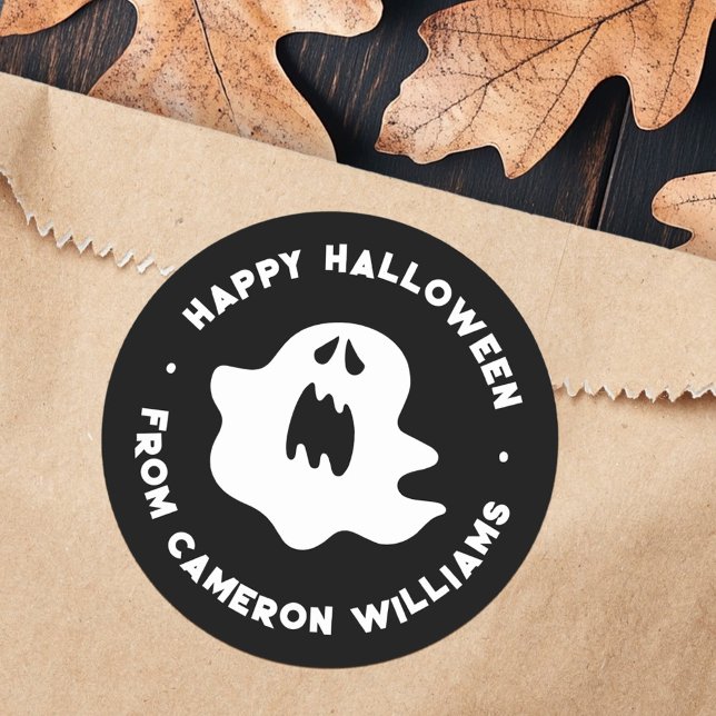 Spooky Ghost Happy Halloween Gruß Runder Aufkleber (Spooky ghost Happy Halloween greeting Classic Round Sticker)