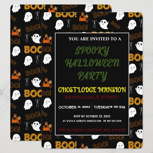 SPOOKY GHOST HAPPY HALLOWEEN PARTY EINLADUNG (Vorne/Hinten)