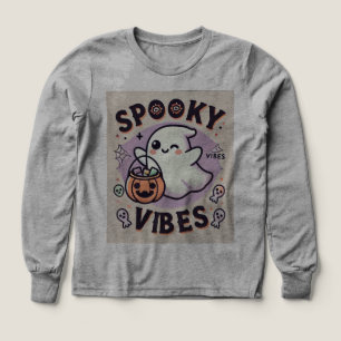 Spooky Ghost Holding Pumpkin Long Sleeve T - Shirt