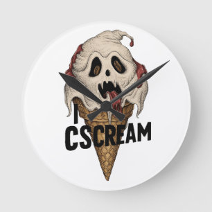 Spooky Ghost Ice Cream "I CSCREAM" Runde Wanduhr