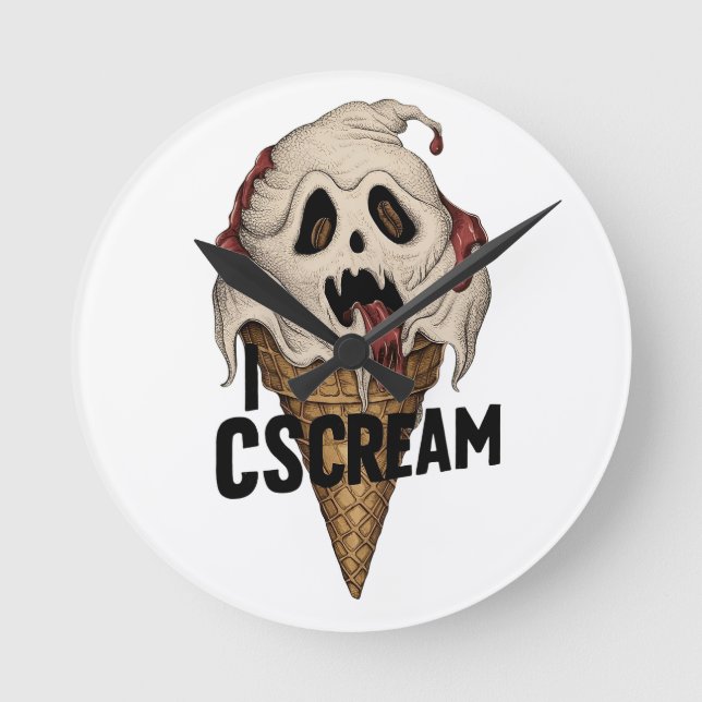 Spooky Ghost Ice Cream "I CSCREAM" Runde Wanduhr (Vorderseite)