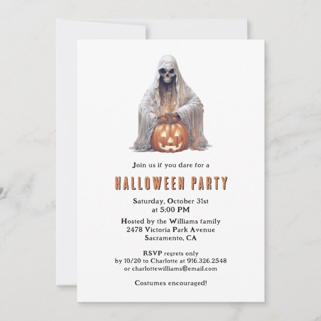 Spooky Ghost Jack-O-Lantern-Halloween-Party Einladung (Vorderseite)
