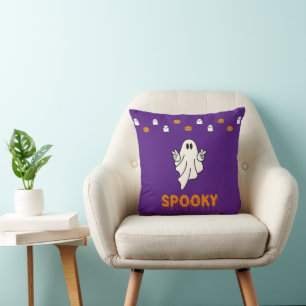 Spooky Ghost Jack-O' Lanterns Lila Halloween Kissen