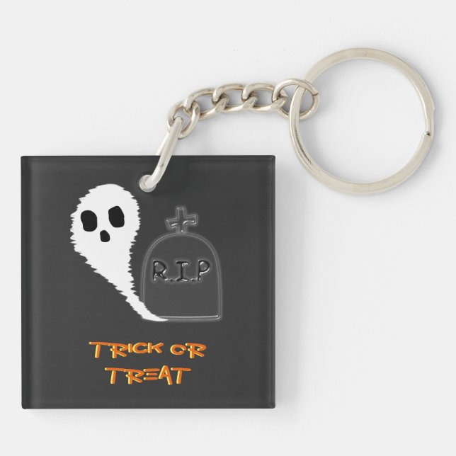 Spooky Ghost mit Grau Halloween-Acrylic-Schlüssela Schlüsselanhänger (Rückseite)