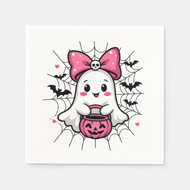 Spooky Ghost mit rosa Bauch Brustkrebs Bewusstsein Serviette (Vorderseite)