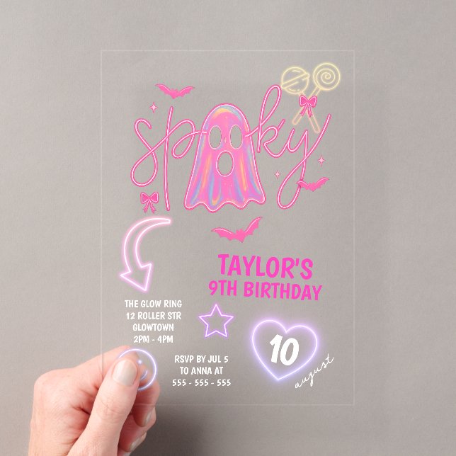 Spooky Ghost Neon Pink Halloween Geburtstag Acryleinladungen (Insitu (Handheld))