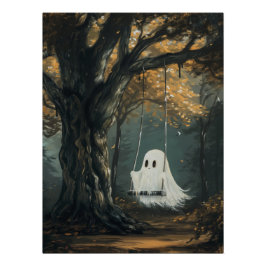 Spooky Ghost on Swing Halloween Autumn Forest Poster