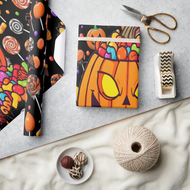 "Spooky Ghost Party Wrapping Paper Black Geschenkpapier (Kunsthandwerk)