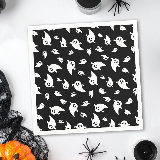 Spooky Ghost Pattern auf schwarz dekorativen Hallo Serviette (Von Creator hochgeladen)