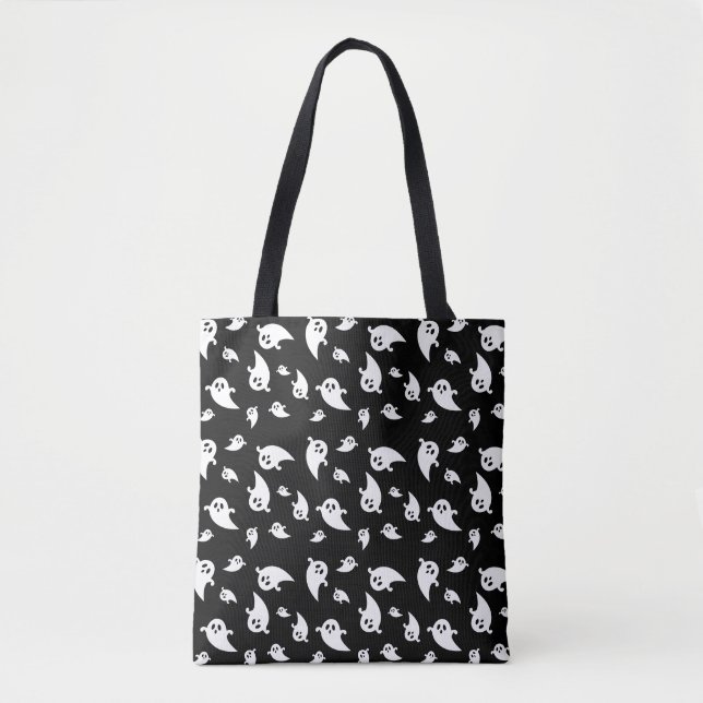 Spooky Ghost Pattern auf schwarzem Halloween Tasche (Vorderseite)