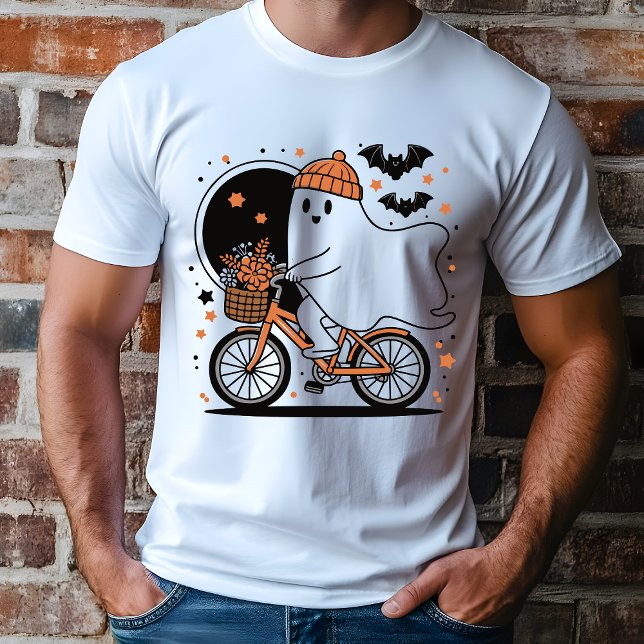 Spooky Ghost Riding Bicycle Modernes Halloween Tri-Blend Shirt (Von Creator hochgeladen)