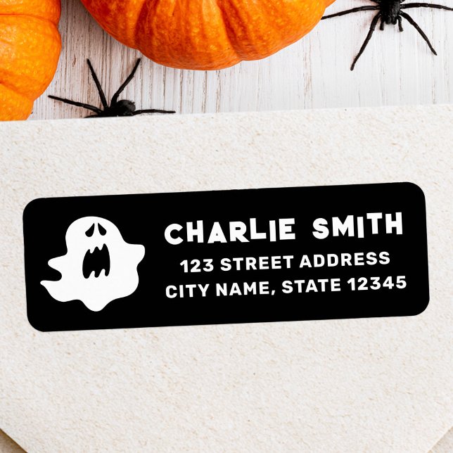 Spooky Ghost schwarz Halloween Rücksendeadresse (Spooky ghost black Halloween return address Label)
