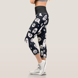 Spooky Ghost und Pumpkin Halloween Capri Leggings