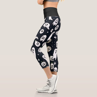 Spooky Ghost und Pumpkin Halloween Capri Leggings