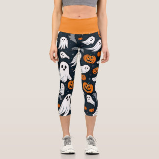 Spooky Ghost und Pumpkin Halloween Capri Leggings