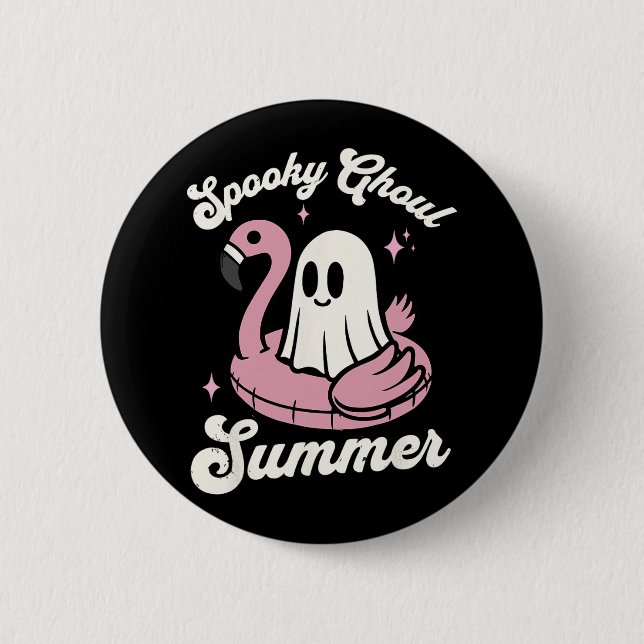 Spooky Ghoul Summer Niedlich Ghost Flamingo Summer Button (Vorderseite)
