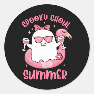 Spooky Ghoul Summer Niedlich Ghost Flamingo Summer Runder Aufkleber