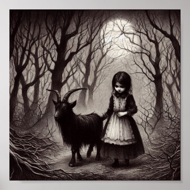 Spooky Girl with Goat Black Phillip Spuk Forest Poster (Vorne)