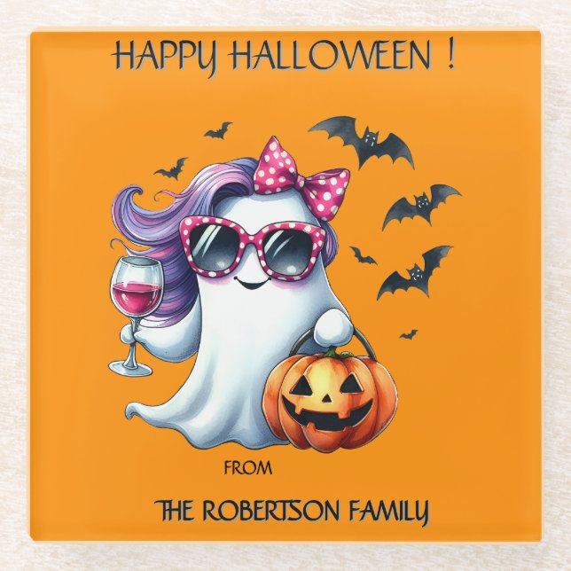 Spooky Girly Ghost Halloween  Glasuntersetzer (Vorderseite)
