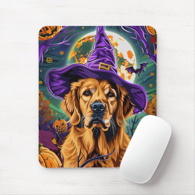 Spooky Golden Retriever Halloween Hexenkürbis Mousepad (Mit Mouse)