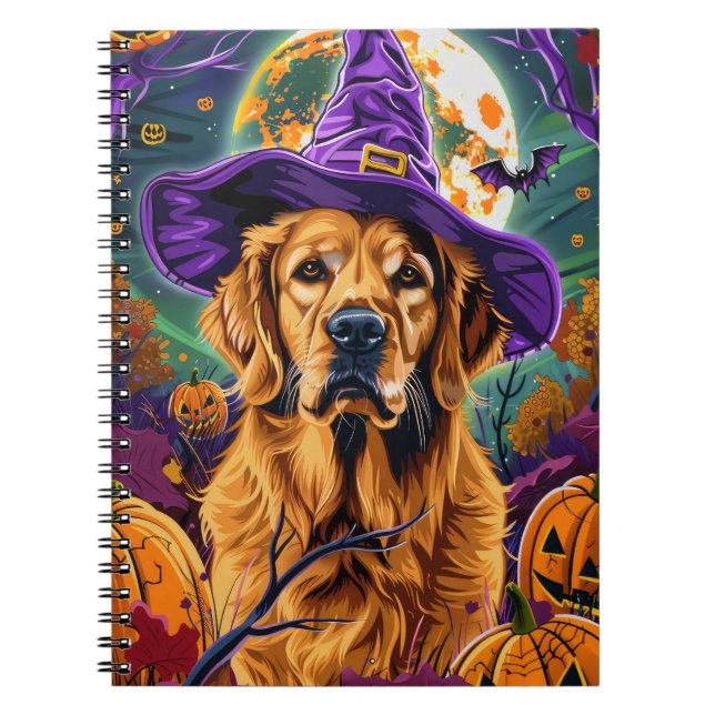 Spooky Golden Retriever Halloween Hexenkürbis Notizblock (Vorderseite)