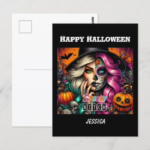 Spooky Goth Girl Halloween Postkarte