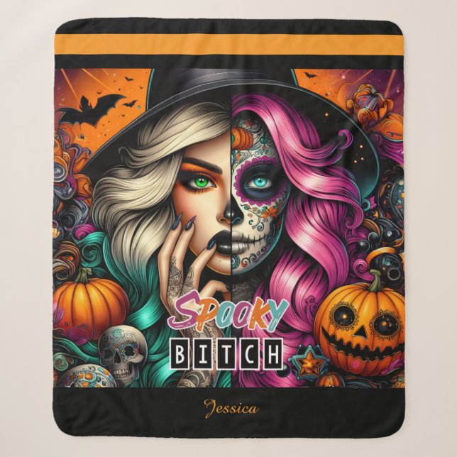 Spooky Goth Girl Halloween Sherpadecke (Vorderseite)