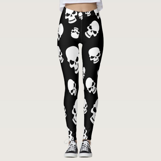 Spooky Goth Skulls Black Halloween Leggings (Vorderseite)