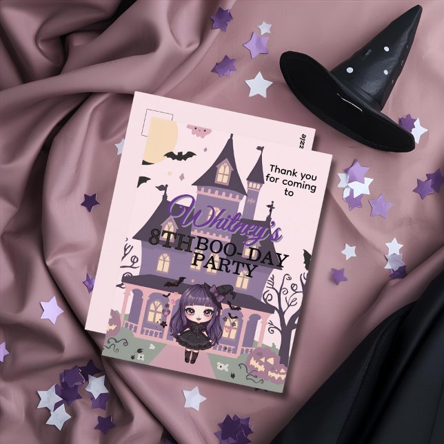 Spooky Gothgirl Lila Geburtstag Danke Postkarte (Spooky Gothic girl Purple Birthday Thank you Postcard)