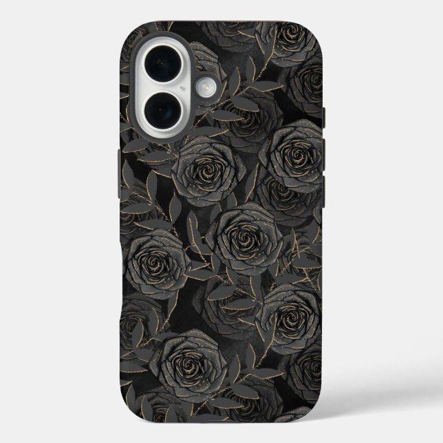 SPOOKY GOTHIC BLACK & GOLD HALLOWEWEEN BLUME iPhone 16 HÜLLE (Rückseite)